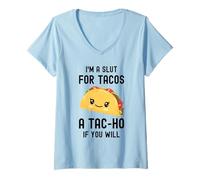 Mujer Divertido Taco, Soy una Zorra para Tacos, Linda y Adorable Comida Kawaii Camiseta Cuello V