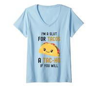Mujer Divertido Taco, Soy una Zorra para Tacos, Linda y Adorable Comida Kawaii Camiseta Cuello V