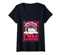 Mujer Divertido Tarde para el Trabajo Diciendo era Caca humorístico Camiseta Cuello V