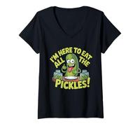 Mujer Divertido Tarro de pepinillos con Texto en inglés I'm Here to Eat All The Pickles para Amantes de la Camiseta Cuello V