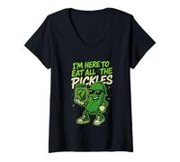 Mujer Divertido Tarro de pepinillos con Texto en inglés I'm Here to Eat All The Pickles para Amantes de la Camiseta Cuello V