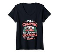 Mujer Divertido Texto en inglés Camping Grandma Mucho más Fresco Camiseta Cuello V