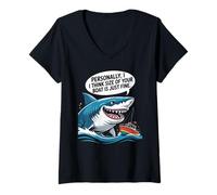Mujer Divertido tiburón Barco tamaño Humor océano Pesca sarcástico Dicho Camiseta Cuello V