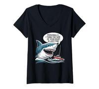 Mujer Divertido tiburón Barco tamaño Humor océano Pesca sarcástico Dicho Camiseta Cuello V