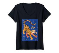 Mujer Divertido Tigre Retro Dibujos Animados Vintage Goofy 70s Arte Camiseta Cuello V
