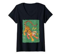 Mujer Divertido Tigre Retro Dibujos Animados Vintage Goofy 70s Arte Camiseta Cuello V
