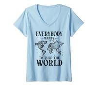 Mujer Divertido Todo el Mundo Quiere gobernar el Mundo niños Estudiante Camiseta Cuello V