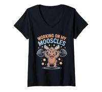 Mujer Divertido Trabajando En Mi Mooscles Diciendo Moose Gym Humor Camiseta Cuello V