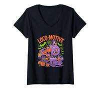Mujer Divertido Tren Fantasma Loco-Motivo de Halloween Camiseta Cuello V
