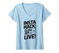 Mujer Divertido Truco Insta, Redes sociales, Desintoxicación Digital, Dejar Scrollin Camiseta Cuello V