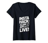 Mujer Divertido Truco Insta, Redes sociales, Desintoxicación Digital, Dejar Scrollin Camiseta Cuello V