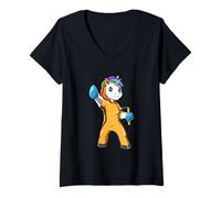 Mujer Divertido Unicornio de Kung Fu Camiseta Cuello V