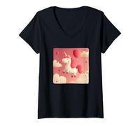 Mujer Divertido unicornio de San Valentín para un ambiente mágico de amor Camiseta Cuello V