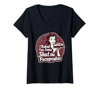 Mujer Divertido Vintage ama de casa I Baked You Some Shut The Fucupcakes Camiseta Cuello V