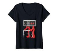 Mujer Divertido Vintage Gaming Nostalgia Classic Old Game Controller Camiseta Cuello V