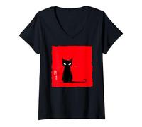 Mujer Divertido y Atrevido Gato japonés Arte gruñón Neko Vintage Regalo Camiseta Cuello V