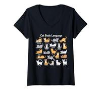 Mujer Divertido y Lindo Gatito lenguaje Corporal para Amantes de los Gatos Camiseta Cuello V