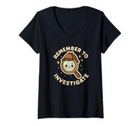Mujer Divertido y Lindo Personaje Recuerda investigar Camiseta Cuello V