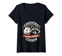 Mujer Divertido zarigüeya Caos Animal Travesuras Marsupial Papelera Panda Camiseta Cuello V