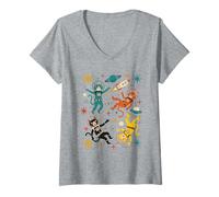 Mujer Divertidos astronautas Retro de Gatos espaciales de Mediados de Siglo Camiseta Cuello V