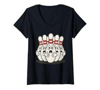Mujer Divertidos Bolos asustados Pines Dibujos Animados Deporte Bolos Mujeres Hombres niños Camiseta Cuello V