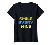 Mujer Divertidos Corredores de maratón Smile Every Mile Track Runners Camiseta Cuello V