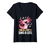 Mujer Divertidos fanáticos del Karaoke Cantando Axolotl de Sing-alotl Camiseta Cuello V