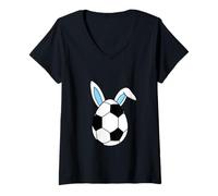 Mujer Divertidos Huevos de Pelota de fútbol Orejas de Conejo Feliz día de Pascua niños niños Camiseta Cuello V