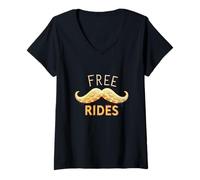 Mujer Divertidos Paseos en Bigote Gratis Que significan los Paseos del Bigote Gratis Meme Camiseta Cuello V