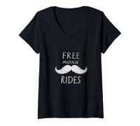 Mujer Divertidos Paseos en Bigote Gratis Que significan los Paseos del Bigote Gratis Meme Camiseta Cuello V