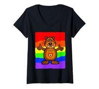 Mujer Divertidos Regalos de Arco Iris Lindo Castor roedor ratón Mujeres, Hombres y niños Camiseta Cuello V