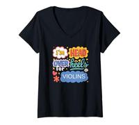 Mujer Divertidos violines estéticos Retro Pop Art para violinistas Camiseta Cuello V