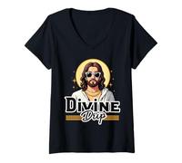 Mujer Divine Drip Cool Christian Jesus Meme Retro Estética Camiseta Cuello V