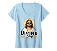 Mujer Divine Drip Cool Jesus Meme Retro Estética Camiseta Cuello V