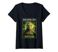 Mujer DIVULGACIÓN EXtranjera 2026 - Reptilianos, Lagarto Humanoide Aliens Camiseta Cuello V