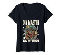 Mujer DIY MASTER CONSTRUIDO NO COMPRADO mecánico casero arreglar cosas Camiseta Cuello V