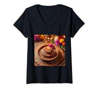 Mujer Diya Lamp Diwali Hindu Sikh, Festival de Oración Jain Budista Camiseta Cuello V