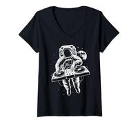 Mujer DJ Astronauta, Infinito y más allá, música, diseño Blanco, diversión Camiseta Cuello V
