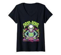 Mujer DJ De Halloween Drop The Bone Fiesta Camiseta Cuello V