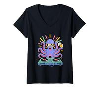 Mujer Dj Pulpo Listo Para La Fiesta Divertido Camiseta Cuello V