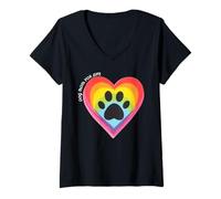 Mujer Do g Mom For Life, Camiseta de Pata de Perro con corazón arcoíris, Mascota Colorida Camiseta Cuello V