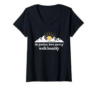 Mujer Do Justice Love Mercy Walk Humbly Bible Verse Micah 6:8 God Camiseta Cuello V