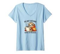 Mujer Do Not Disturb Coffee Sloth Cute Funny Morning Mood Tees Camiseta Cuello V