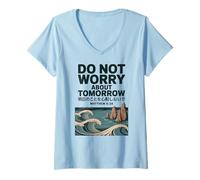 Mujer Do Not Worry About Tomorrow Matthew 6:34 Japanese Wave Camiseta Cuello V