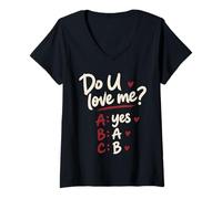 Mujer Do U Love Me Yes No Maybe Humor de Pareja Cita romántica Camiseta Cuello V