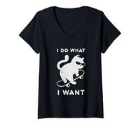 Mujer Do What I Want Cat Skateboard Cat Mom Sarcastic Humor Camiseta Cuello V