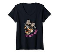Mujer Do What I Want Leopard Print Bow Girl Rottweiler Puppy Lover Camiseta Cuello V