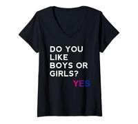 Mujer Do You Like Boys or Girls Yes Bisexual Gay Pride Month LGBT Camiseta Cuello V