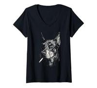 Mujer Doberman Cigarrillo Fumando Perro Vintage Doberman Funny Meme Camiseta Cuello V
