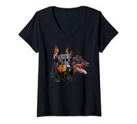 Mujer Doberman Pinscher Dog Lover Mamá Papá Camiseta Cuello V
